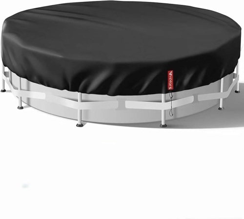 24 Ft Round Pool Cover, Hot Tub Cover, Solar Pool Covers for above Ground Pools, Heavy-Duty Waterproof Dustproof Pool Solar Cover with Drawstring and Ground Nails（Black） - Lot 3065