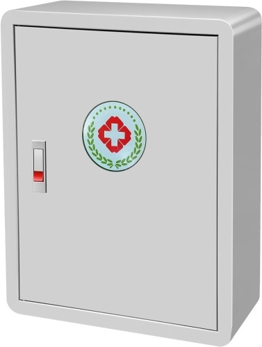 Wall-Mounted Medicine Cabinet, Large Latching First Aid Cabinet for Safe Storage of Medications, First Aid Kit for Home, Bathroom, Office, School, 16.5 x 6.6 x 21.5 Inch (Gray)  - Lot 3187