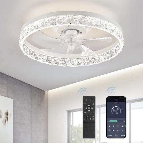 LEDIARY 20" Modern Ceiling Fans with Lights and Remote, Dimmable Low Profile Ceiling Fan, Flush Mount Ceiling Fan, Stepless Color Temperature Change and 6 Speeds - White  - Lot 3188