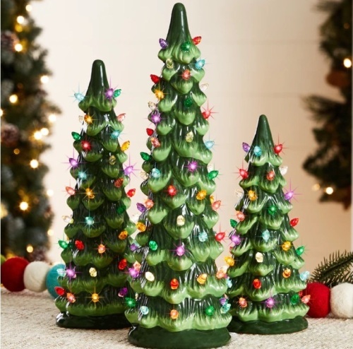 Set of 3 Pre-Lit Ceramic Tabletop Christmas Trees - Lot 87