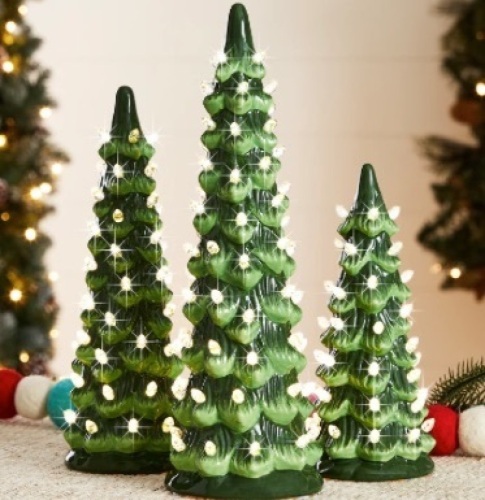 Set of 3 Pre-Lit Ceramic Tabletop Christmas Trees $84.99 - Lot 174a
