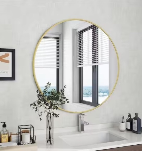 36 in. W x 36 in. H Round Aluminum Alloy Framed Gold Wall Mirror - Lot 300
