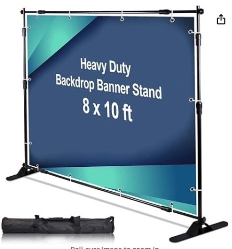 AkTop 10 x 8 ft Heavy Duty Backdrop Banner Stand Kit, Adjustable Photography Step and Repeat Stand for Parties, Portable Trade Show Photo Booth Background with Carrying Bag - Lot 311