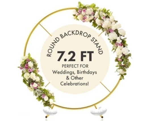7.2FT Round Backdrop Stand - Circle Backdrop Stand Gold Balloon Arch Frame kit - Metal Wedding Arch Backdrop Stand - Circle Arch Gold Arch for Parties, Wedding, Baby Shower Decorations $39.99 - Lot 107