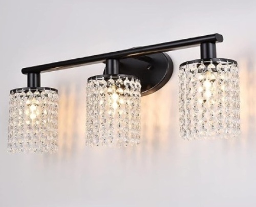 Black Bathroom Light Fixtures,3-Light Crystal Vanity Lights for Bathroom,Modern Bathroom Lights Over Mirror Black Vanity Light $89.99 - Lot 111