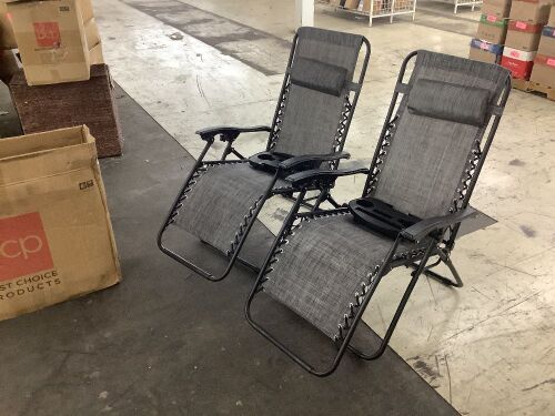 Set of 2 Adjustable Zero Gravity Patio Chair Recliners w/ Cup Holders - Scratches on Arms - Lot 238