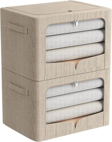 Stackable Linen Fabric Storage Bins, 19.7x 15.7x 12.6 Inch - Lot 442