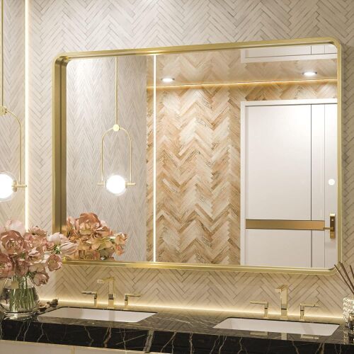 TETOTE 40 x 30 Inch Gold Wall Mount Mirror - Lot 731