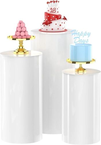 White Round Cylinder Pedestal Stands  - Lot 733