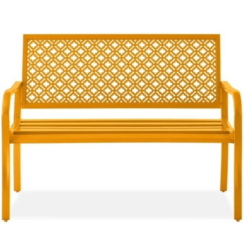 Indoor Outdoor Steel Bench w/ Geometric Backrest, Foot Levelers  - Lot 99