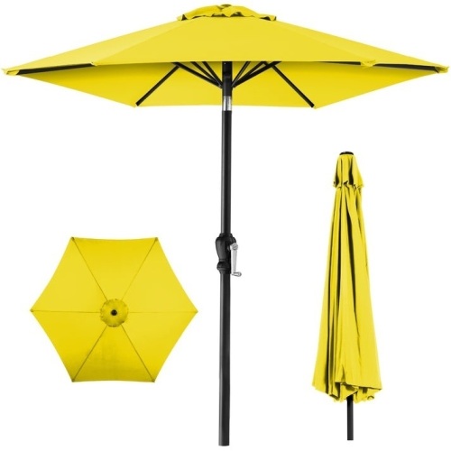 Outdoor Steel Market Patio Umbrella Decoration w/ Tilt, Crank Lift - 10ft - Lot 414