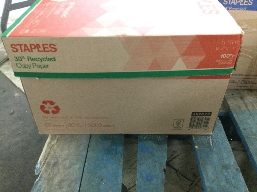 Staples 30% Recycled Copy Paper 8.5" x 11", 20 lbs., 92 Brightness, 5000 Sheets  - Lot 533