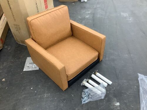 Faux Leather Arm Chair w/ Gold Legs - Unknown if Hardware Complete - Lot 372