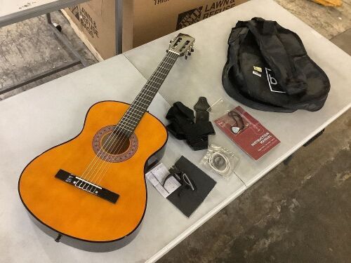 Beginner Acoustic Guitar Set w/ Case, Strap, Strings - 38in   - Lot 378