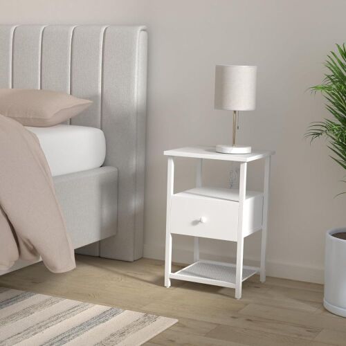 Fabric Drawer Nightstand with Charging Station - Lot 631