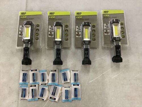 Lot of (4) 180 Lumen LED Work Light with Clip & (12) Sets of AAA Batteries  - Lot 160