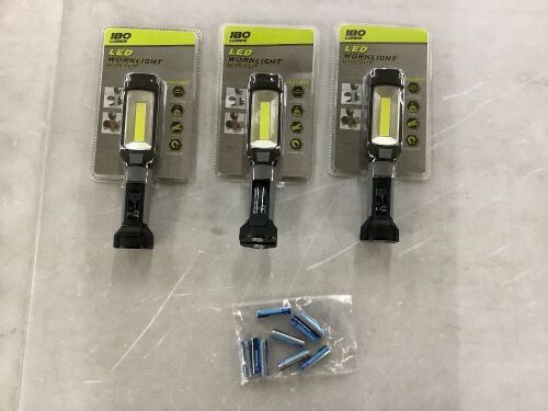 Lot of (3) 180 Lumen LED Work Light with Clip & (9) AAA Batteries - Lot 285