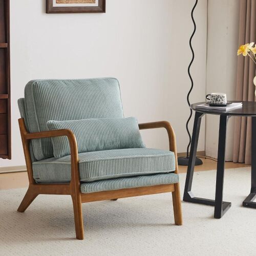 Corduroy Upholstered Lounge Armchair with Solid Wood Frame - Lot 82