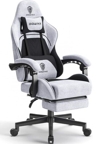 Dowinx Fabric Gaming Chair with Pocket Spring Cushion, Massage Pillow, Footrest  - Lot 47