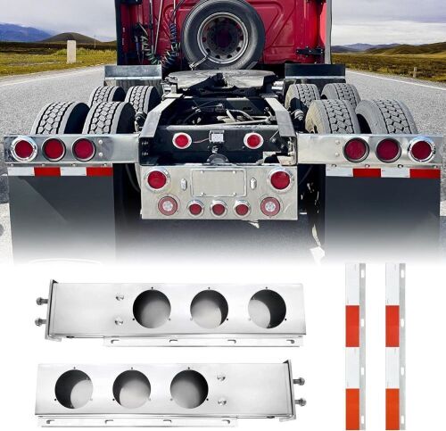 Grandroad Auto 30" Stainless Steel Mud Flap Hanger Set for Semi Trucks, 2.5" Bolt Space 4" Light Cutouts, - Lot 191