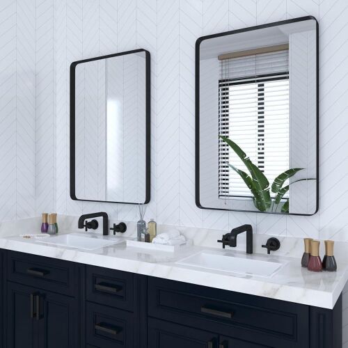 VocalStar 2-Pack Black Metal Framed Rounded Rectangle Wall Mirrors, 24 x 36 Inch - Lot 193