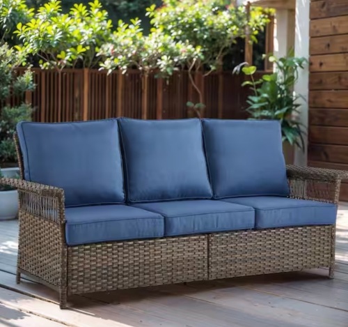 Seagull Series 3-Seat Wicker Outdoor Patio Sofa with Deep Seating and CushionGuard - Lot 21