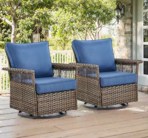 StLouis Wicker Patio Swivel Chair, Set of 2 - Missing Seat Cushions  - Lot 80