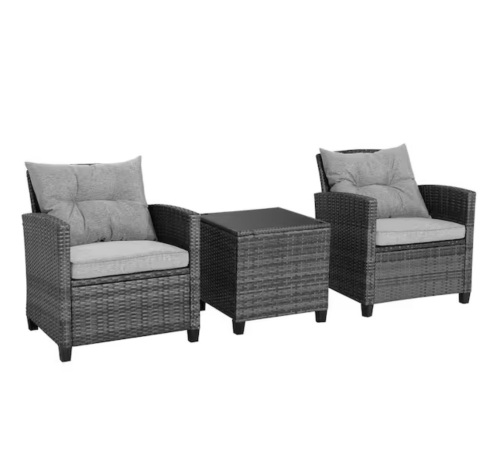3-Piece Wicker Patio Conversation Set - Missing 1 Seat Cushion - Lot 81