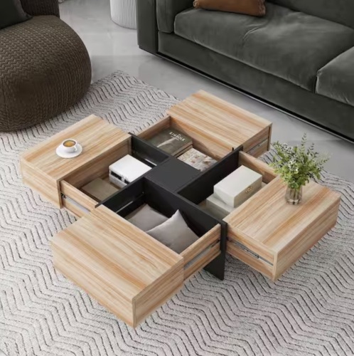 Harper & Bright Designs 31.5 in. Square Wood Coffee Table with 4 Hidden Storage Compartments - Lot 61