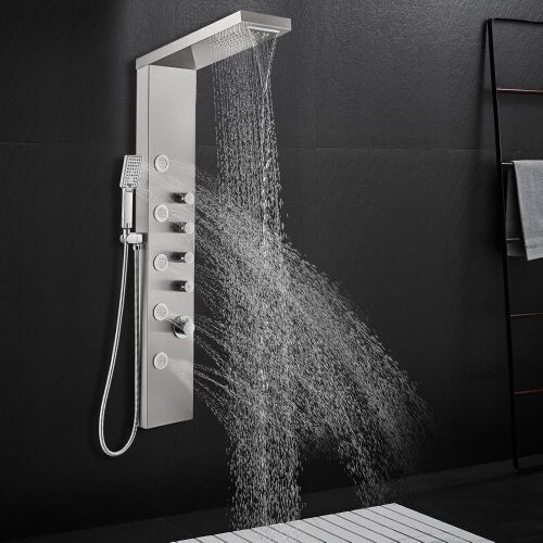  ROVATE Waterfall Shower Tower Panel System, Delicate Brushed Finish  - Lot 52