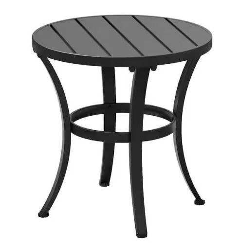 20 in. Black Round Metal Outdoor Side Table with Adjustable Foot Pads  - Lot 176