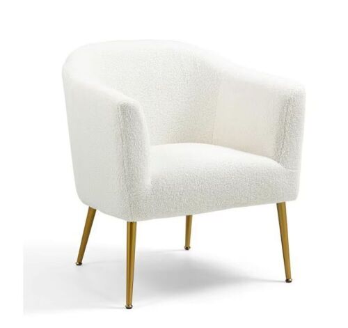 Ayami Boucle Fabric with Gold Legs Accent Chair in White  - Lot 92