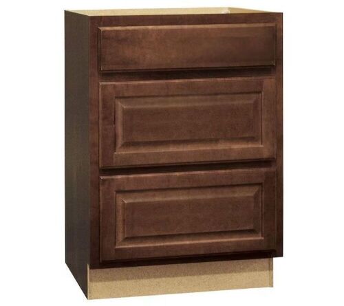 Hampton Bay Hampton 24 in. W x 24 in. D x 34.5 in. H Assembled Drawer Base Kitchen Cabinet in Cognac with Ball-Bearing Glides - Lot 95