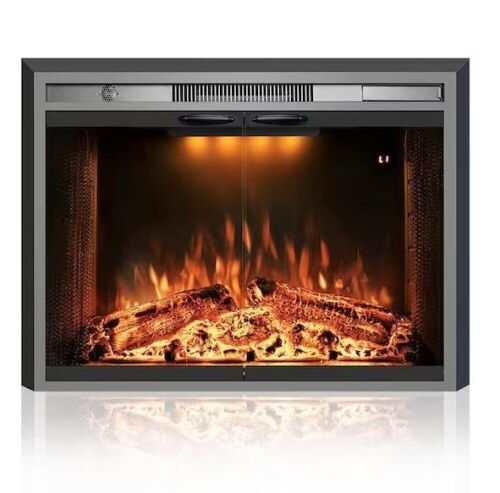 Clihome 33 in. W Black Electric Fireplace Inserted with Combustion Sounds - Lot 45