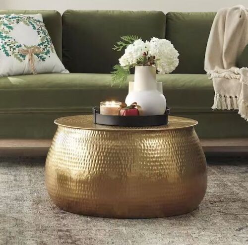 Calluna 30 in. Gold Round Metal Coffee Table with Lift Top Storage - Lot 46