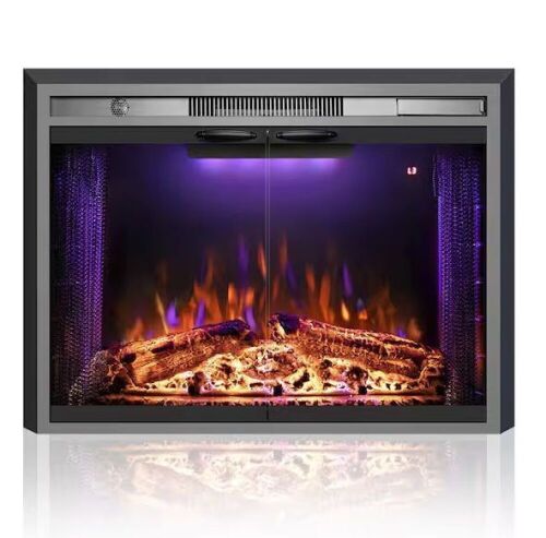 30.5 in. W Black Electric Fireplace Inserted with Combustion Sounds - Lot 55