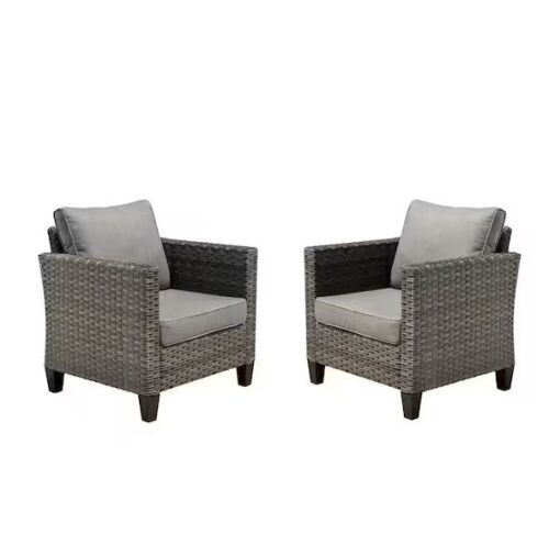 Vultros Gray 2-Piece Wicker Outdoor Lounge Chair with Dark Gray Cushions  - Lot 11