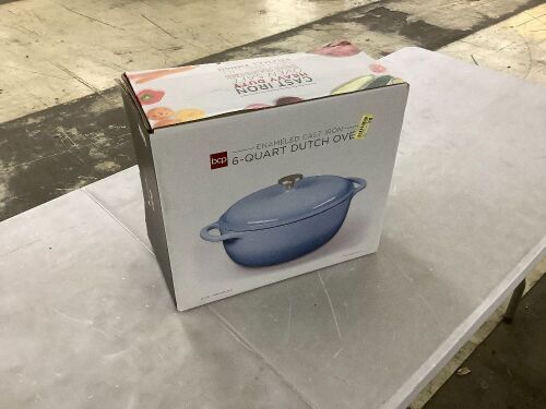 Cast-Iron Dutch Oven Kitchen Cookware w/ Enamel, Handles - 6qt - Lot 663
