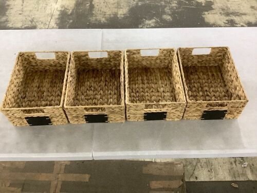 Set of 4 Water Hyacinth Pantry Baskets w/ Chalkboard - 12in - Lot 258