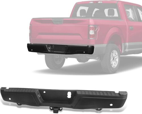  Rear Step Bumper Assembly w/Max Tow Hitch & Parking Aid Sensor Hole for 2015-2020 Ford F-150, Black  - Lot 29
