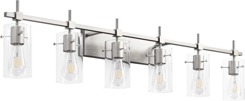SOLFART 49.2 inch 6 Lights Vanity Light fixtures for Bathroom Vintage Bathroom Light Fixture Brushed Nickel Light Fixtures Above Mirror with Glass Shade (Exclude Bulb) - Lot 2446