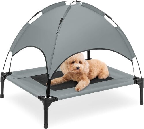 Elevated Cooling Dog Bed, Outdoor Pet Cot w/ Canopy, Carry Bag - 30in - Lot 3172