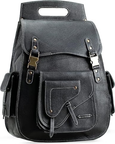Handmade World Full Grain 18 Inch Leather Laptop Large Backpack Casual Bookbag Daypack Camping Travel Rucksack Knapsack - Lot 3251
