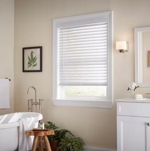 White Cordless Faux Wood Blinds for Windows with 2 in. Slats - Lot 3209