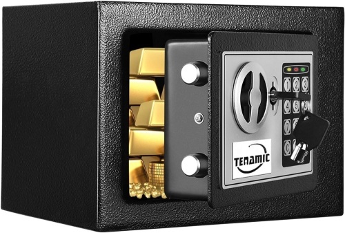 TENAMIC Safe Box 0.23 Cubic Feet Electronic Digital Security Box, Keypad Lock Box Cabinet Safes, Solid Alloy Steel Office Hotel Home Safe, Black - Lot 3256