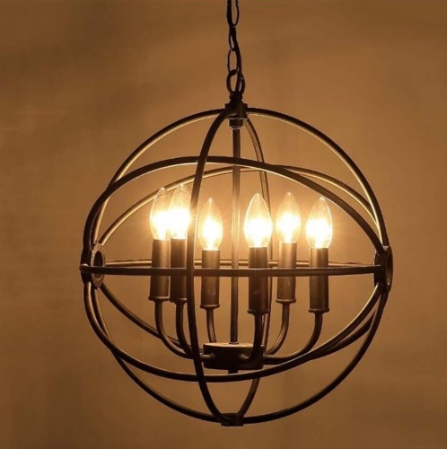 Creative American Village Iron 6 Head Round Artimeter Chandelier - Lot 3260