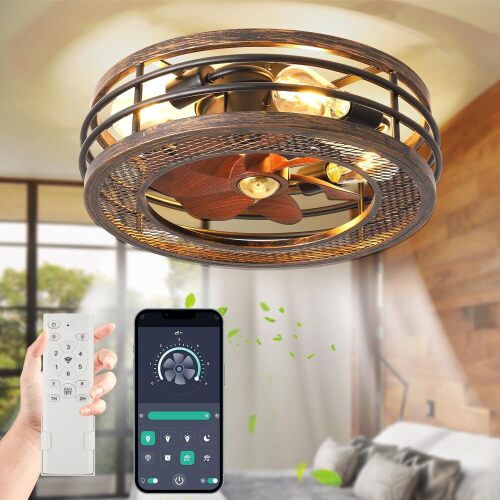 Caged Ceiling Fan with Lights Remote Control - Lot 3212