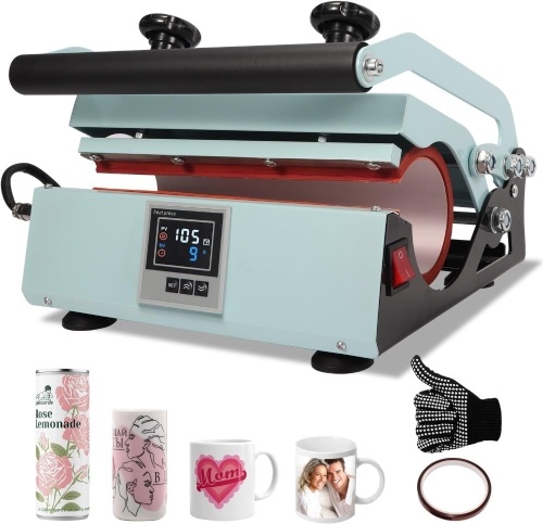 Tumbler Heat Press Machine, Sublimation Press for 20oz-30oz Tumbler, 11-16oz Heat Mug Press with Sublimation Paper Heat Tape & Gloves for Coffee/Ceramic Mug Cup, Water Bottle DIY Heat Transfer - Lot 3263