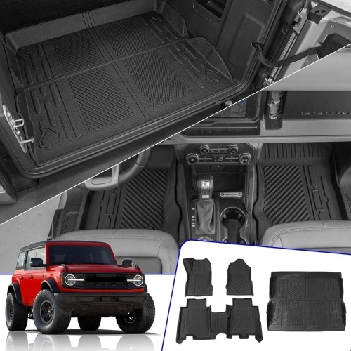 Rongtaod Floor Mats Compatible with 2021-2024 Ford Bronco 4 Door Floor Mats Trunk Mat Cargo Mat Cargo Liner Trunk Liner 2023 Bronco Accessories (Trunk Mat+Floor Mats) - Lot 3282