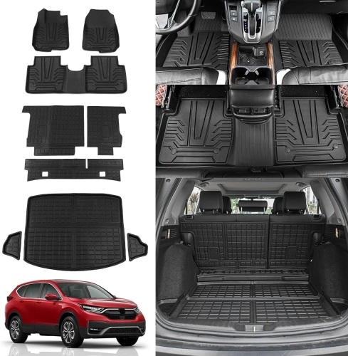Rongtaod Floor Mats Compatible with 2017-2022 Honda CRV Cargo Mat Cargo Liner Trunk Mat Back Seat Cover Protector 2021 CR-V Accessories (Trunk Mats+Backrest Mats+Floor Mats) - Lot 3287